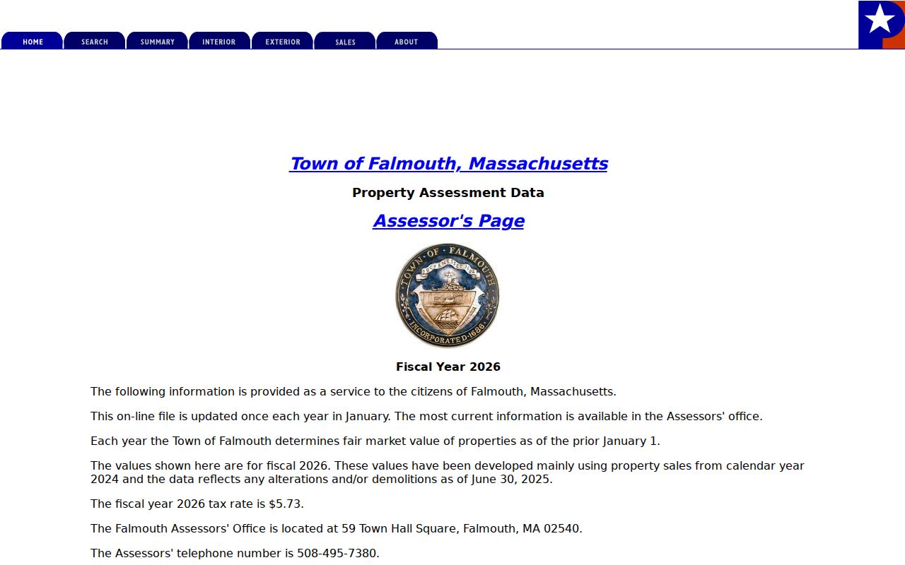 Falmouth residents directory WebPro property search fields