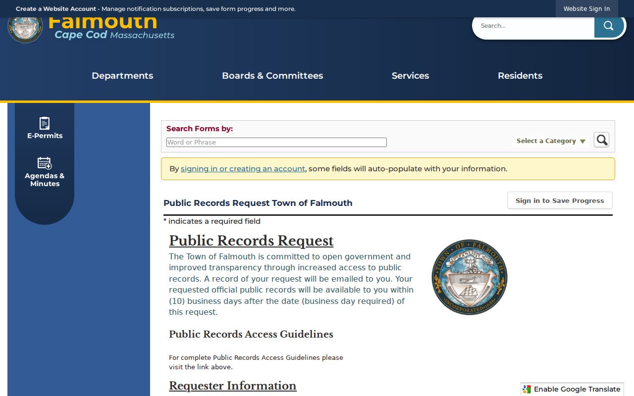 Falmouth residents directory public records request form