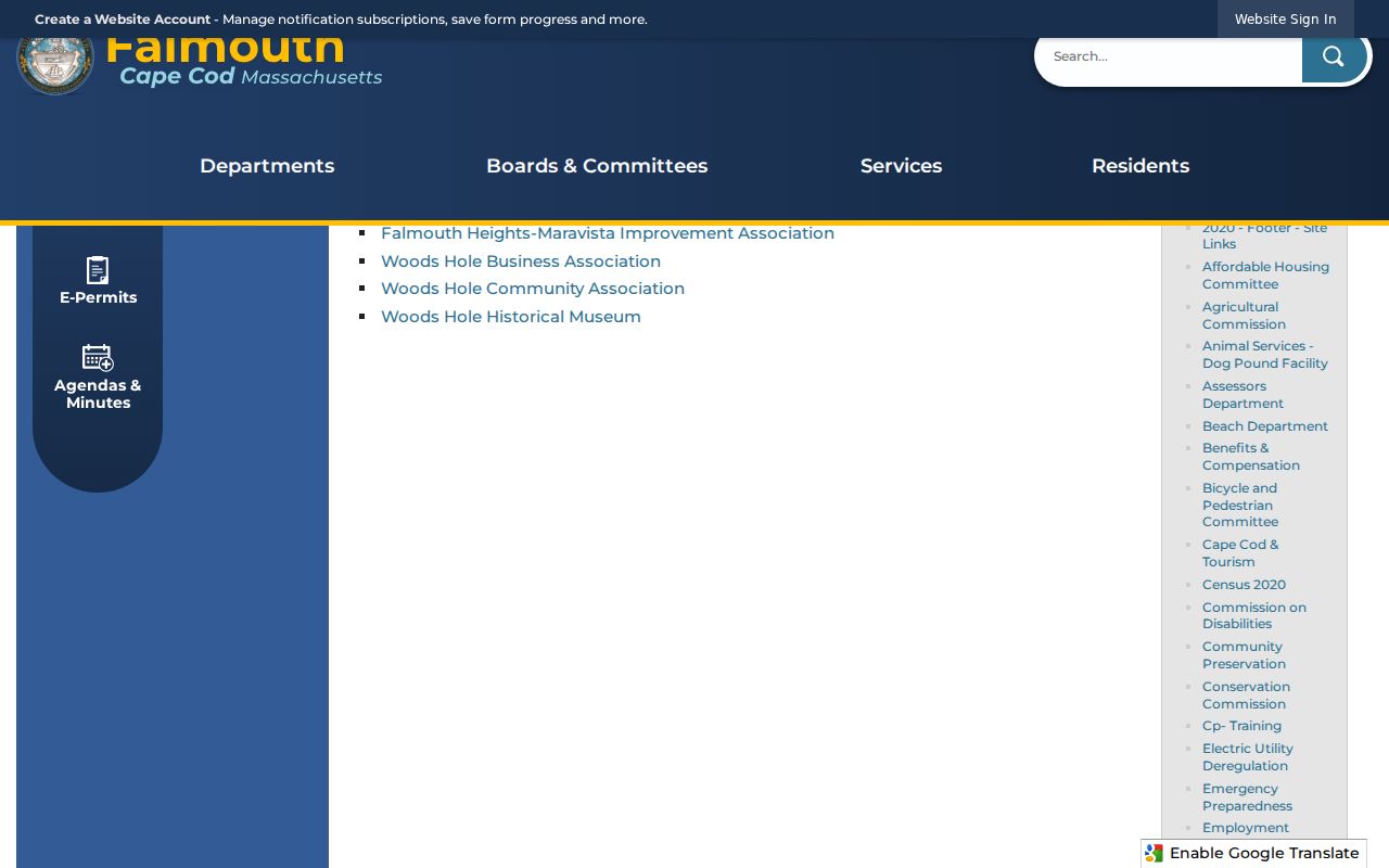 Falmouth neighbors village associations quick-link page