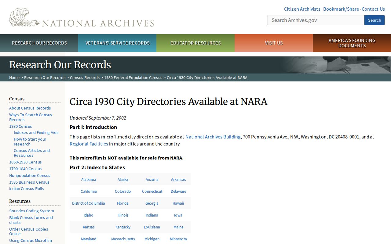 Falmouth previous residents National Archives city directory coverage